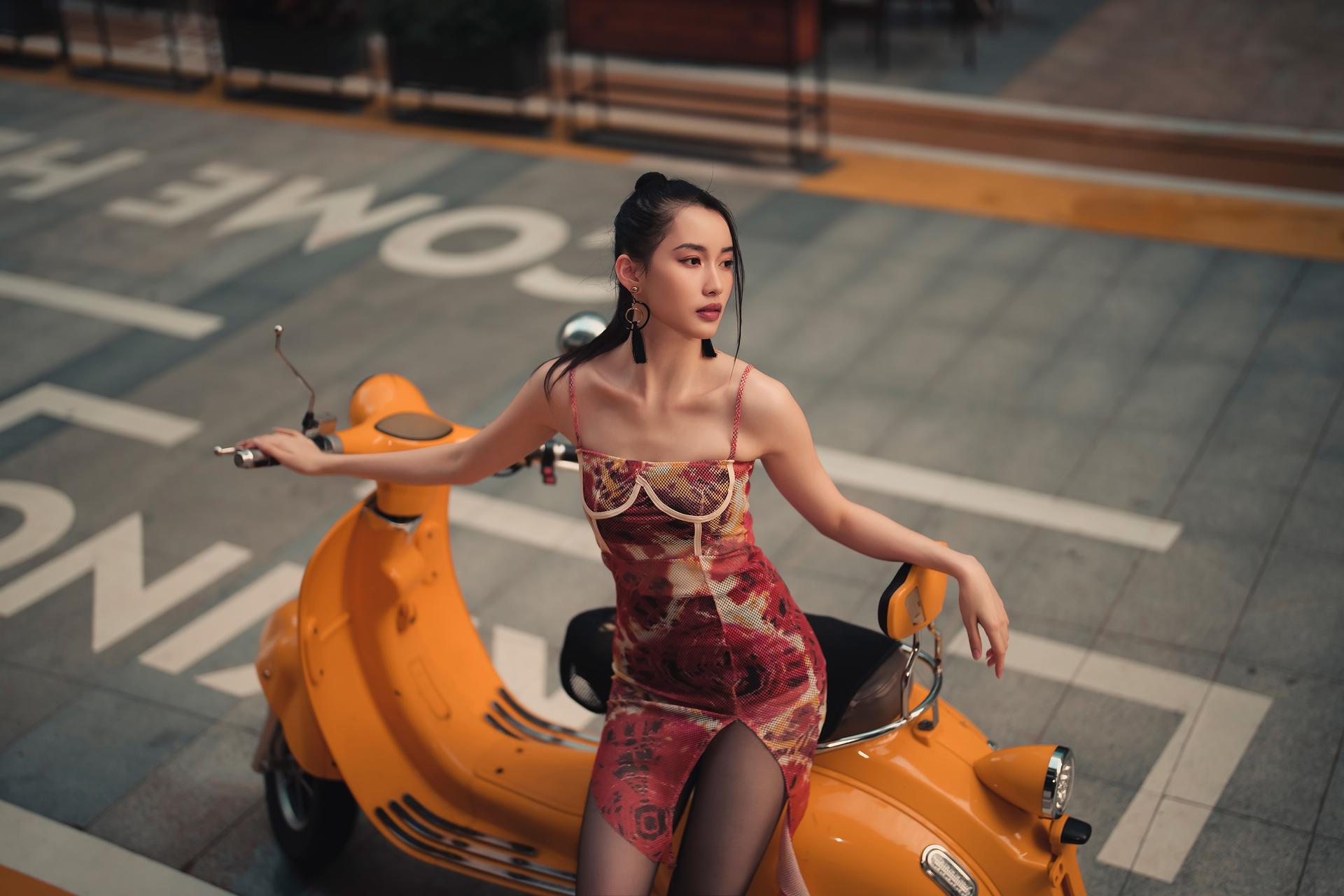 woman sitting on motorcycle by 0x1D....E5D4