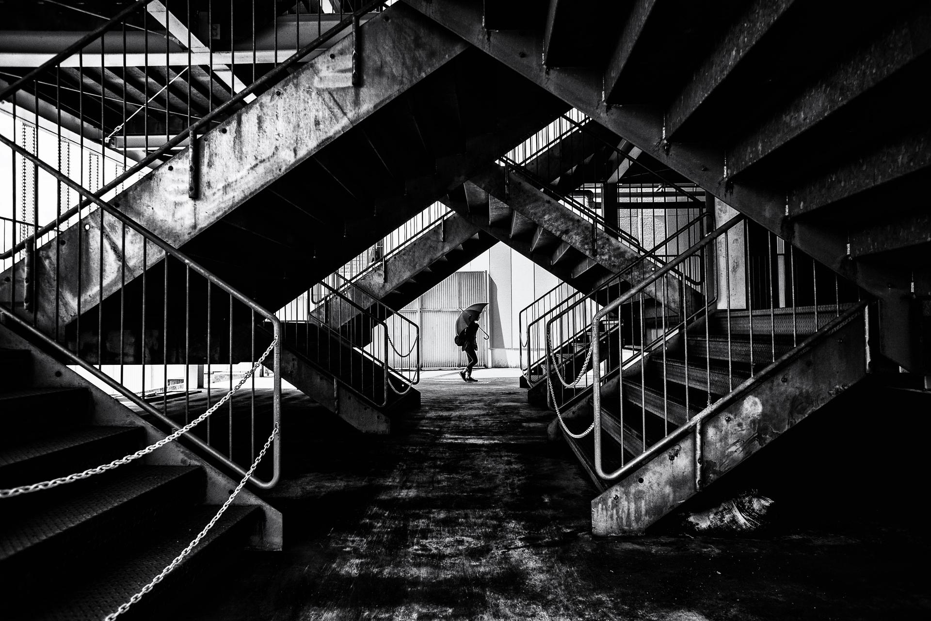 Stairs and umbrella by Ken Tanahashi